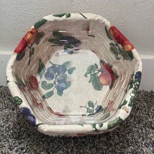 Longaberger Baskets Handwoven Fruit Pattern Cloth Insert Hexagon Plastic Protect